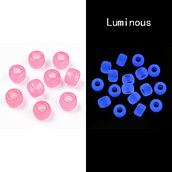 Ярко-Розовый Прозрачные и светящиеся пластиковые бусины, матовые, бусины вороны, Пони бусины, светится в темноте, баррель, ярко-розовый, 9x6 мм, отверстие : 3.8 мм, Около 1900 шт / 500 г