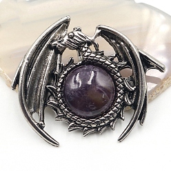 Amethyst Natural Amethyst Pendants, Dragon Charms, Antique Silver, 47x40mm