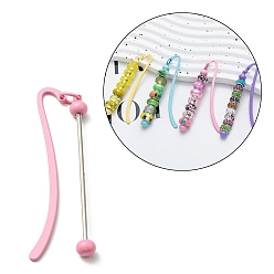 Pink Закладки из железа и сплавов с подвеской из бисера, закладка на крючке конфетного цвета, розовые, 86x17x2 мм