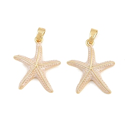 Pink Латунь эмаль подвески, прелести морская звезда, реальный 18 k позолоченный, розовые, 21.5x18x3 мм, отверстие : 4x2.5 мм