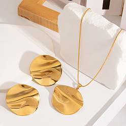 Золотой Винтаж 304 комплекты из плоских круглых подвесок из нержавеющей стали и серег-гвоздиков для женщин, золотые