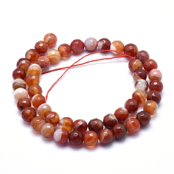Coral Natural Agate Beads, Dyed, Faceted Round, Coral, 8mm, Hole: 1mm, about 48pcs/strand, 14.1 inch(36cm)