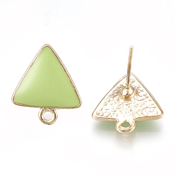 Light Green Alloy Enamel Stud Earring Findings, with Loop, Triangle, Light Gold, Light Green, 15x13.5mm, Hole: 1.5mm, Pin: 0.7mm