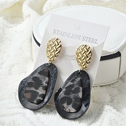 Черный 304 серьги-гвоздики из нержавеющей стали с леопардовым принтом, с акриловой, чёрные, 74x35 мм