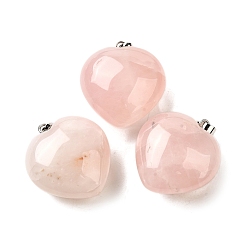 Розовый Кварц Природного розового кварца подвески, с латунной привязкой на поруки, сердце прелести, платина, 26.5~27x25x13.5~14 мм, отверстие : 6.5x3.5 мм