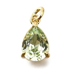 Настоящее золото 18K Латунь стекло амулеты, треугольник прелести, с петлей-кольцом, без свинца и без кадмия, стойки покрытие, прочное покрытие, граненые, реальный 18 k позолоченный, 10.5x6.5x5 мм, отверстие : 3 мм