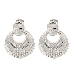 Платина Серьги-гвоздики из латуни с двойным рогом и микропаве из прозрачного кубического циркония, долговечный, без свинца и без кадмия, платина, 29.5x24 мм