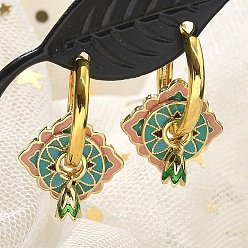 Синий Серьги-кольца из латуни с ромбами, с эмалью, без свинца и без кадмия, реальный 18 k позолоченный, стойки покрытие, синие, 26x17 мм