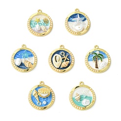 (52) Непрозрачная лаванда 14 шт 7 стили подвески из цинкового сплава с эмалью, с абс пластика имитация жемчуга и оболочки, плоско-круглые, разноцветные, 27.5~28x24~24.5x5~9.5 мм, отверстие : 1.8 мм, 2 шт / стиль