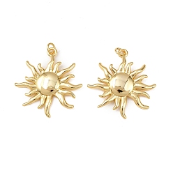 Настоящее золото 18K Латунные подвески, солнце, с прыжковых колец, без свинца и без кадмия, долговечный, стойки покрытие, реальный 18 k позолоченный, 32x30x4 мм, отверстие : 3 мм