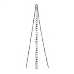 Платина Большие подвески из латуни с микропейвом и прозрачным фианитом, кисточка из шариковой цепочки, платина, 91x4x2 мм, отверстие : 2 мм