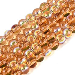 Sandy Brown Electroplate Transparent Glass Beads Strands, Round, AB Color Plated, Sandy Brown, 4mm, Hole: 0.6~0.7mm, about 98~109pcs/strand, 14.57~15.55 inch(37~39.5cm)