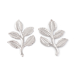 Platinum Iron Links, Etched Metal Embellishments, Leafy Branch and Leaves, Platinum, 38x25x1mm, Hole: 1mm