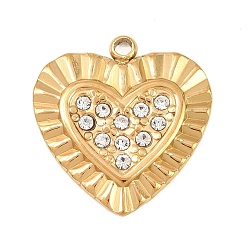 Золотой 304 подвески из нержавеющей стали, сердце прелести, со стразами, золотые, 19x18x2 мм, отверстие : 1.6 мм