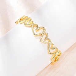 Настоящее золото 18K Браслеты-манжеты из латуни с микропаве из прозрачных кубических цирконий для женщин, сердце, долговечный, стойки покрытие, без кадмия и без свинца, реальный 18 k позолоченный, 14 мм, внутренний диаметр: 2-1/4x1-7/8 дюйм (5.75x4.7 см)
