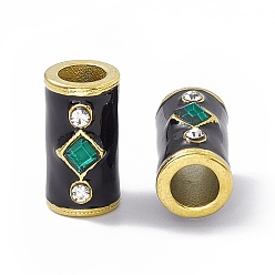 Черный Ионное покрытие (ip) 304 бусины со стразами из нержавеющей стали, с эмалью, колонка с ромбами, золотые, чёрные, 20x14x10.5 мм, отверстие : 6.5 мм