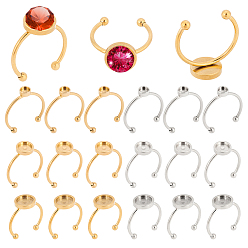 Golden & Stainless Steel Color 18Pcs 6 Style 201 Stainless Steel Cuff Ring Findings, Pad Ring Settings, Laser Cut, Flat Round, Golden & Stainless Steel Color, Tray: 4~8mm, US Size 7 3/4(17.9mm), 3pcs/style