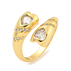 Настоящее золото 16K Латунные кольца-манжеты с микро-паве и прозрачным фианитом в форме сердца для женщин, без кадмия и без свинца, реальный 16 k позолоченный, внутренний диаметр: 18 мм