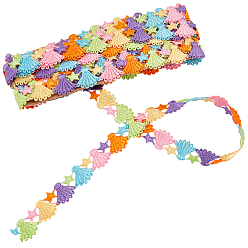 Colorful Star Embroidered Polyester Ribbon, Edge Trim Ribbon, for DIY Sewing Supplies, Colorful, 1"(25mm)