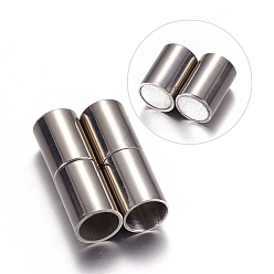 Stainless Steel Color Column 304 Stainless Steel Magnetic Clasps with Glue-in Ends, Stainless Steel Color, 20x7mm, Hole: 6mm