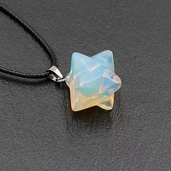 Опал Ожерелья с геометрическими гексаграммами из опалита в виде звезды, на черных шнурках., 15.75 дюйм (40 см)