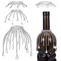Серебро 4шт. подвески для бокалов вина из латуни и железа со стразами, серебряные, 55~60 мм