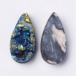Green Plated Electroplated Natural Druzy Agate Cabochons, teardrop, Green Plated, 20x10x4~8.5mm