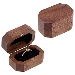 Negro Cajas magnéticas de anillo de madera octogonales, negro, 6x3.95x3.4 cm