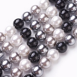 Mixed Color Electroplate Shell Pearl Beads Strands, Round, Mixed Color, 10mm, Hole: 1mm, about 18pcs/strand, 7 inch(17.6cm)
