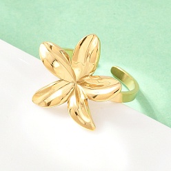 Золотой 304 открытые кольца-манжеты из нержавеющей стали для женщин, цветок, золотые, размер США 8 1/2 (18.5 мм)