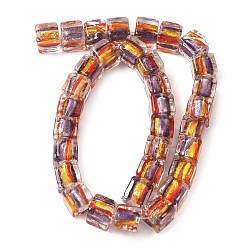 (932FM) Темно-синий аква-матовый с подкладкой Шарики серебряной фольги стекла, кубические, темно-золотистые, 10~11.5x9.5~10.5x10~10.5 мм, отверстие : 1.2~1.6 мм