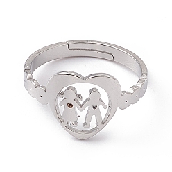 Нержавеющая Сталь Цвет Не тускнеет 201 сердце из нержавеющей стали с регулируемым кольцом для влюбленных на день святого валентина, цвет нержавеющей стали, размер США 6 1/4 (16.7 мм)