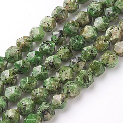 Темный Морско-зеленый Натуральный кунжут яшма / киви нитки бусины яшмы, звезды вырезать круглые бусы, окрашенные, граненые, темно-зеленый, 7~8 мм, отверстие : 1 мм, около 47~48 шт / нитка, 14.5 дюйм ~ 15 дюйм (37~38 см)