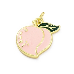 Peach Латунь эмаль подвески, с целью перехода в кольце, стойки покрытие, прочное покрытие, без кадмия и без свинца, реальный 18 k позолоченный, персик, 17.5x17.5x3 мм, отверстие : 3 мм