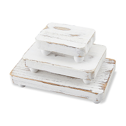 White 3Pcs 3 Sizes Rectangle Wood Bonsai Display Riser Base, Wooden Flower Pot Vase Display Pedestals, Indoor Plant Stands, White, 10~20x7~11x4.2cm, 1pc/size