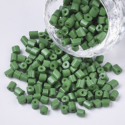 Green 6/0 Glass Bugle Beads, Baking Paint, Green, 3.5~5x3.5~4mm, Hole: 1mm, about 4500pcs/bag