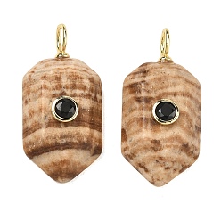 Jaspe de la Imagen Imágenes naturales colgantes de jaspe, con micro latón allanan circonio cúbico, encanto hexagonal, facetados, chapado en rack, larga duración plateado, sin plomo y el cadmio, real 18 k chapado en oro, 32x15x6.5 mm, agujero: 4 mm