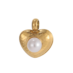 Белый 304 прелести нержавеющей стали, сердце, с пластиковой имитационной жемчужиной, реальный 14 k позолоченный, ионное покрытие (ip), белые, 8x7 мм