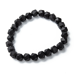 Schwarz Mattierte Glasperlen dehnen Armbänder, facettiert, Vieleck, Schwarz, Perlen: 7~7.5x7~7.5 mm, Innendurchmesser: 2 Zoll (5 cm)