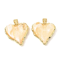 Сердце Подвески латуни cmолы, без кадмия и без свинца, долговечный, стойки покрытие, реальный 18 k позолоченный, цветочный белый, шарма сердца, 21x20x7 мм, отверстие : 5x4 мм