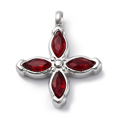 Красный 304 подвески из нержавеющей стали, с кубического циркония, цветок, красные, 16x13.5x3 мм, отверстие : 1.8 мм