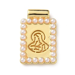 Золотой Кулоны из латуни и пластиковых жемчужин, прямоугольник с чарами Иисуса, золотые, 23x14.5x4 мм, отверстие : 2 мм