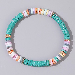 Темно-бирюзовый Бохо-стиль жемчужные ракушки бусины хейши эластичные браслеты для женщин, темные бирюзовый