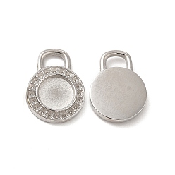 Нержавеющая Сталь Цвет Устойчив к потускнению 304 подвески-кабошоны из нержавеющей стали, Настройки подвески горный хрусталь, плоско-круглые, цвет нержавеющей стали, лоток : 7 мм, пригодный для стразов 0.8 мм, 16x12x2.5 мм, отверстие : 2.5x4 мм