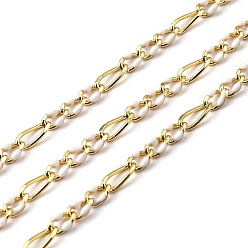 Белый Латунь Figaro цепи, с эмалью, без свинца и без кадмия, долговечный, стойки покрытие, пайки, с катушкой, реальный 18 k позолоченный, белые, 3 мм