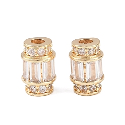 Light Gold Латунные микропаве из прозрачного кубического циркония, колонка, стойки покрытие, долговечный, без свинца и без кадмия, золотой свет, 10x6 мм, отверстие : 2.5 мм