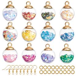 Mixed Color DIY Globe Dangle Earring Making Kits, Including Transparent Glass Globe Pendants, Glitter Sequins inside, Brass Earring Hooks & Jump Rings, Round, Mixed Color, Pendants: 20.5x16mm, Hole: 2.5mm, 12 colors, 6pcs/color, 72pcs/box
