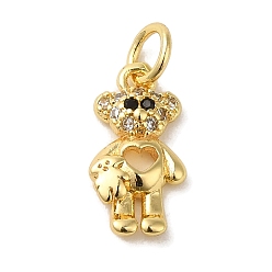 Настоящее золото 18K Латунные микропаве прозрачные подвески с фианитом, без кадмия, без никеля и без свинца, медведь, реальный 18 k позолоченный, 13x7x2.7 мм, отверстие : 3.2 мм