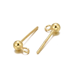 Golden 925 Sterling Silver Ear Stud Findings, Earring Posts with 925 Stamp, Golden, 14mm, head: 6x3mm, Hole: 1mm, Pin: 0.7mm