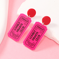 Rectangle Акриловые серьги-гвоздики с рисунком из мультфильма, платина, прямоугольные, 82x20 мм